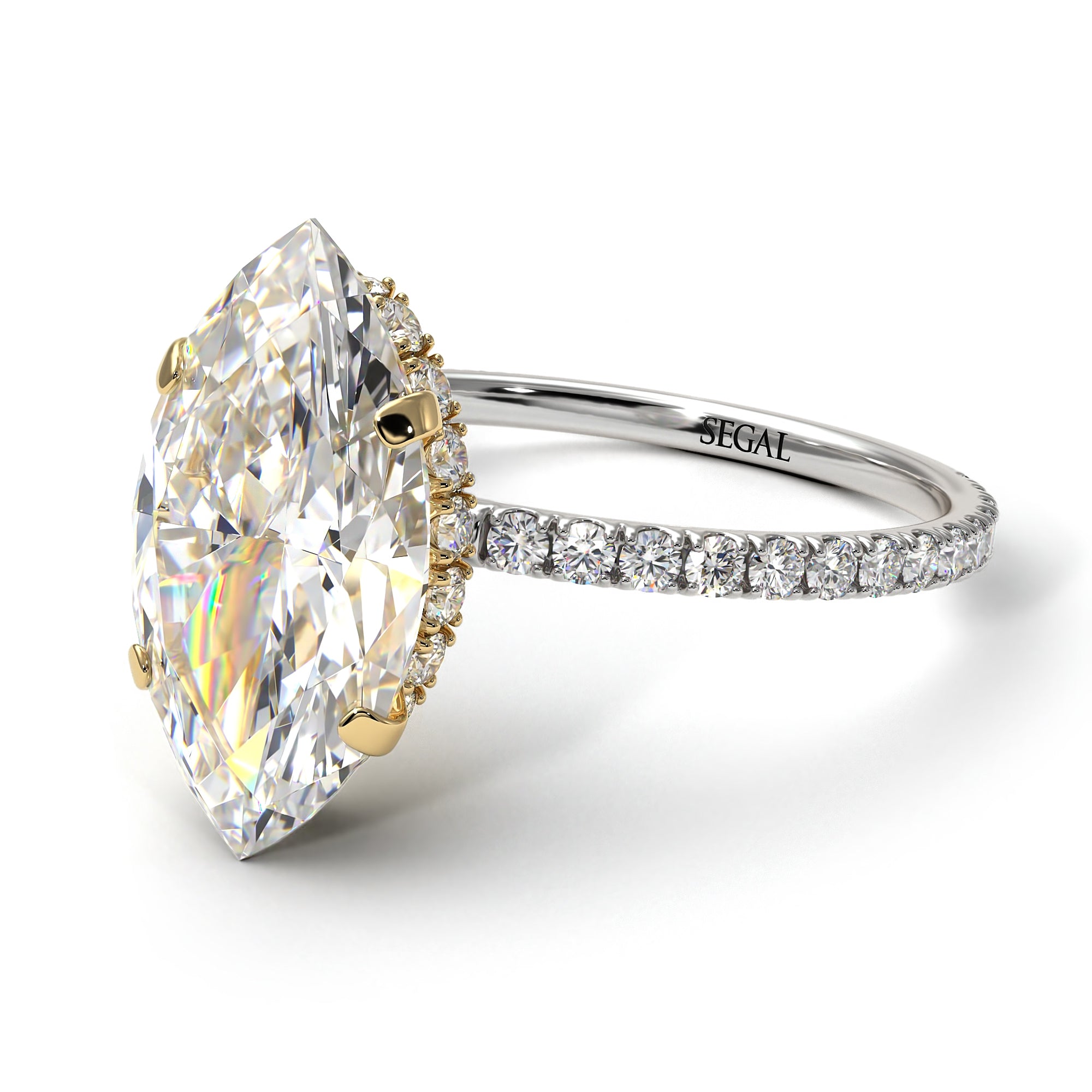 Two Tones Hidden Halo Marquise Diamond Engagement Ring - Journey No. 77